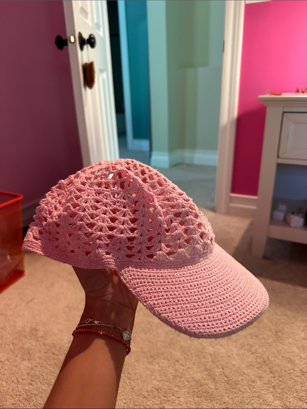 Pink Crochet Baseball Cap